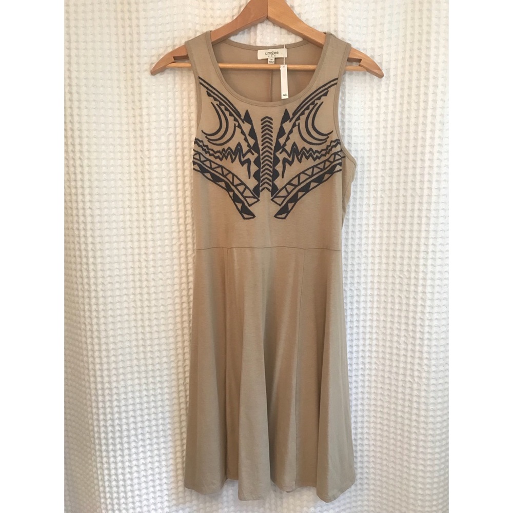 Umgee tan fit & flare embroidered dress